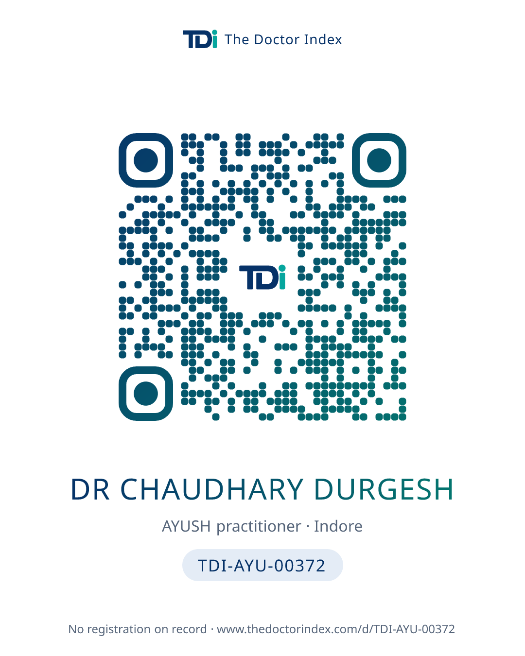 QR card for Dr Chaudhary Durgesh, TDI-AYU-00372