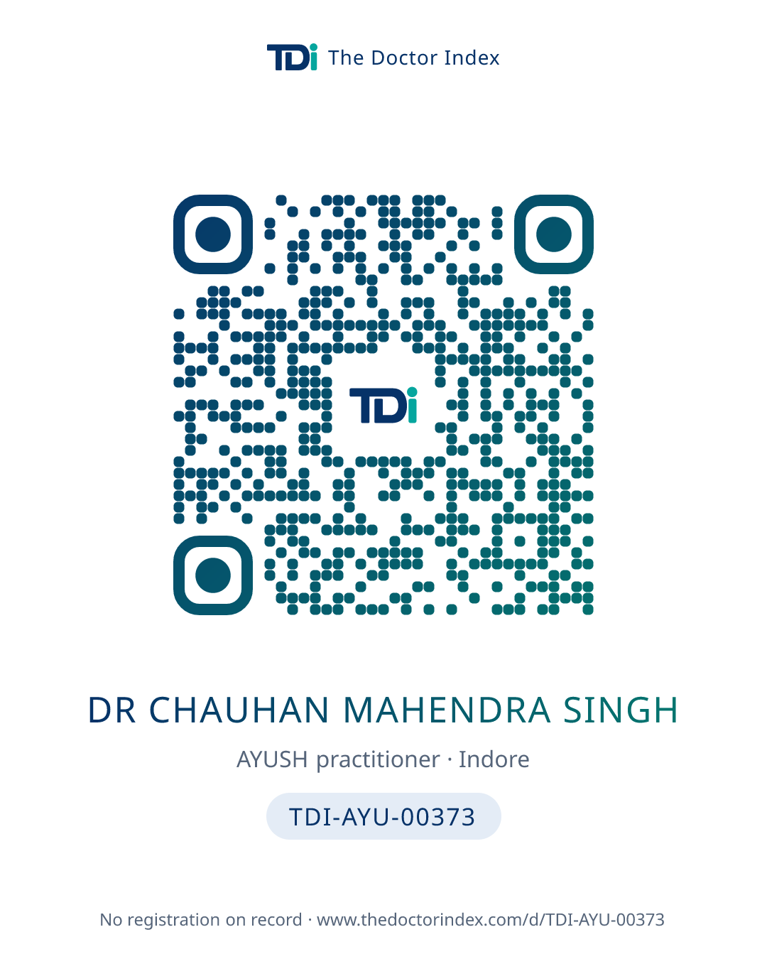 QR card for Dr Chauhan Mahendra Singh, TDI-AYU-00373