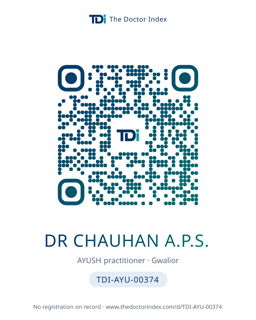 QR card for Dr Chauhan A.P.S., TDI-AYU-00374