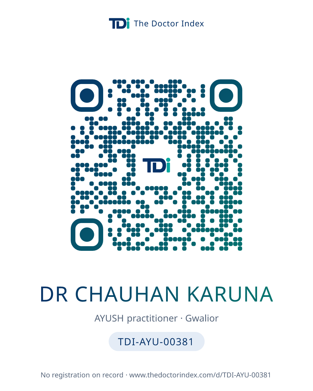 QR card for Dr Chauhan Karuna, TDI-AYU-00381