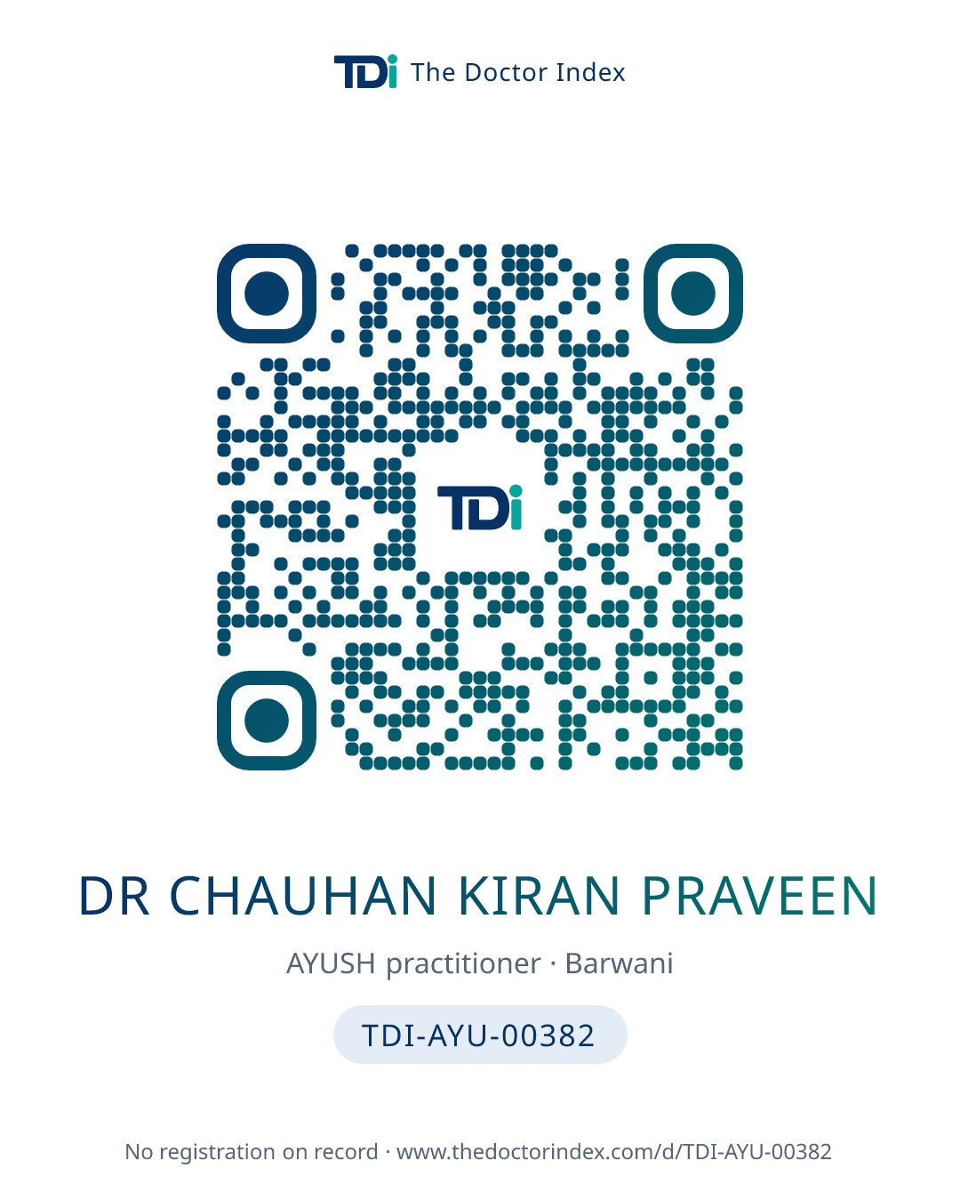 QR card for Dr Chauhan Kiran Praveen, TDI-AYU-00382