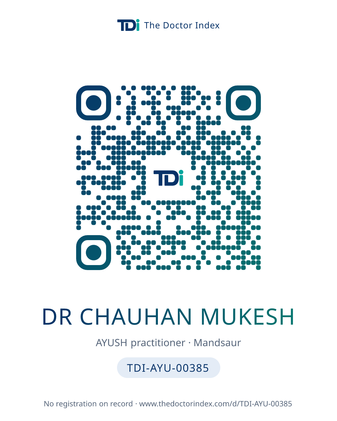 QR card for Dr Chauhan Mukesh, TDI-AYU-00385