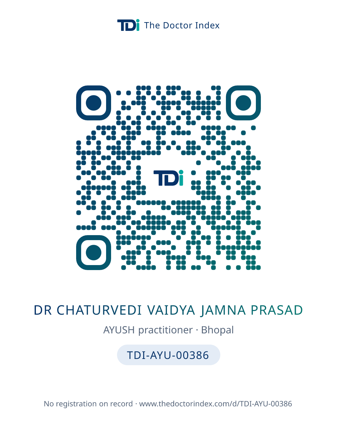 QR card for Dr Chaturvedi Vaidya Jamna Prasad, TDI-AYU-00386
