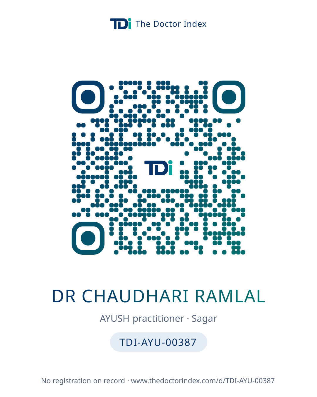 QR card for Dr Chaudhari Ramlal, TDI-AYU-00387