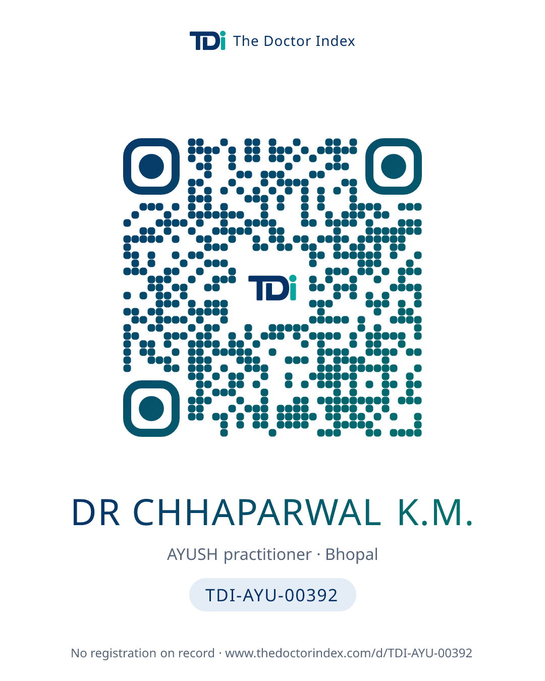 QR card for Dr Chhaparwal K.M., TDI-AYU-00392