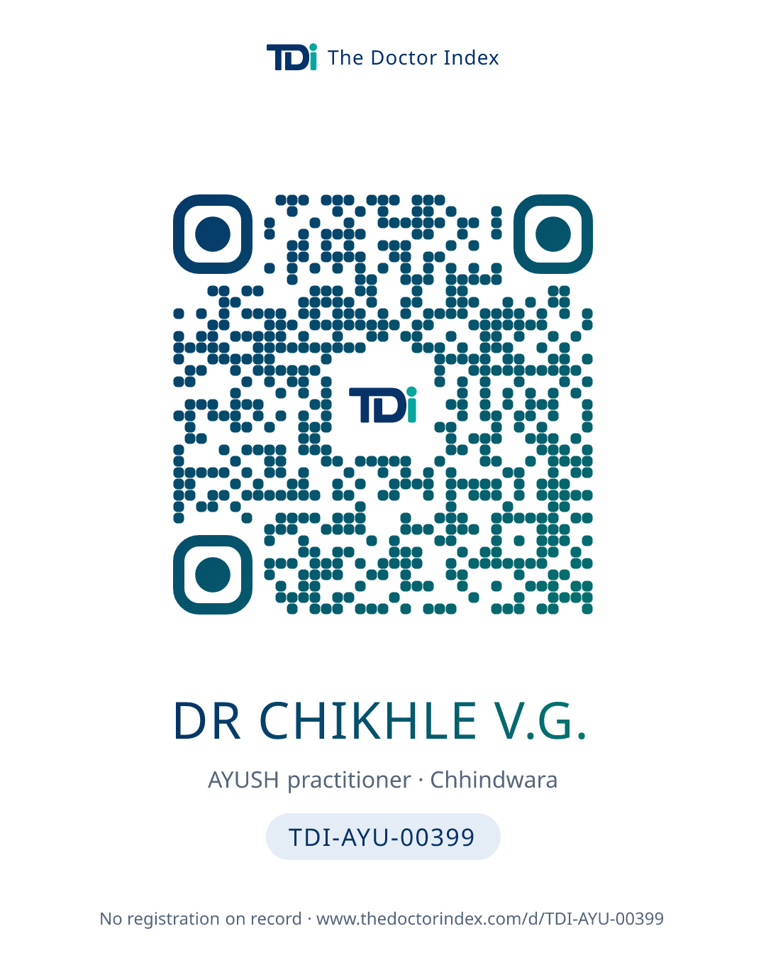 QR card for Dr Chikhle V.G., TDI-AYU-00399