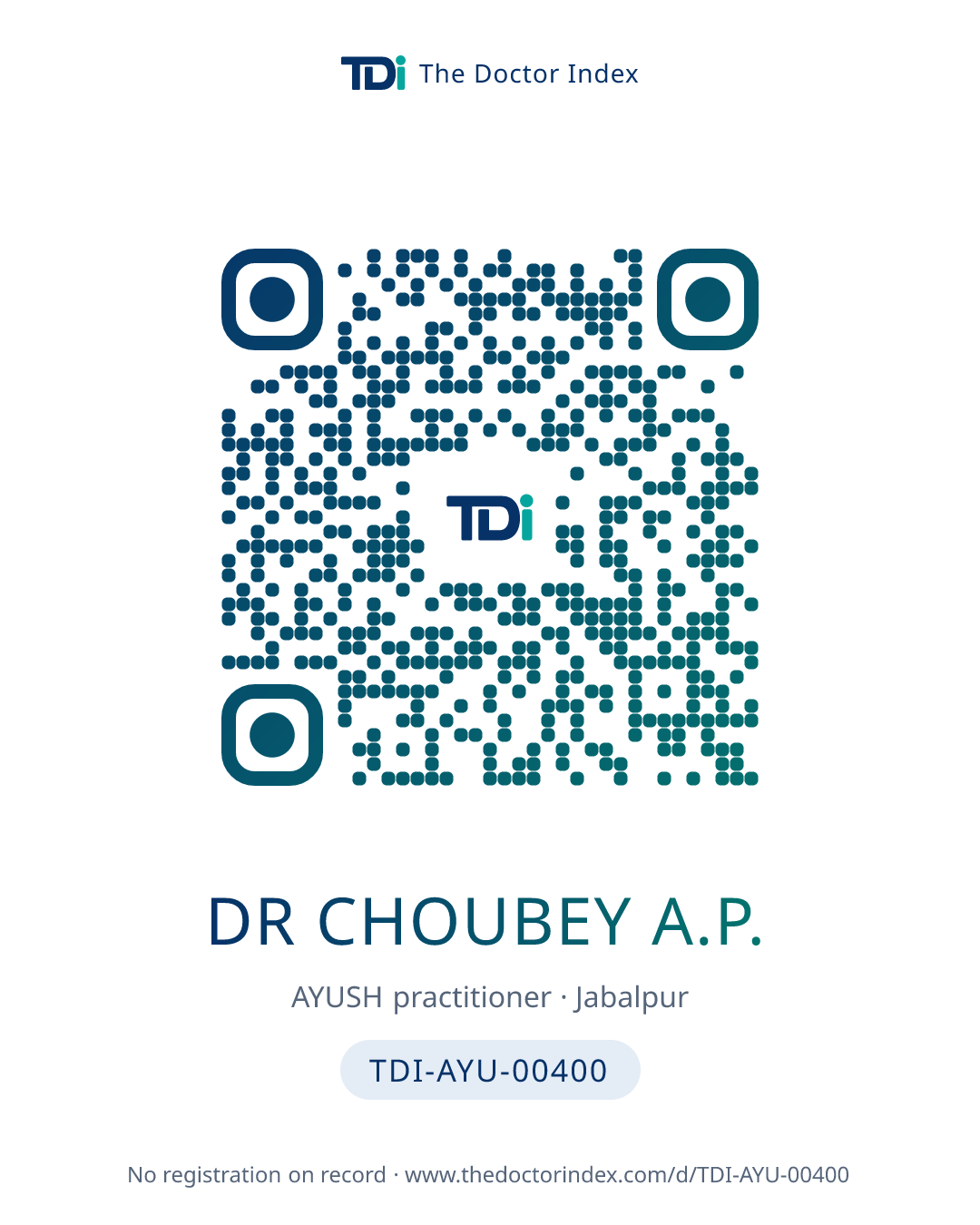 QR card for Dr Choubey A.P., TDI-AYU-00400