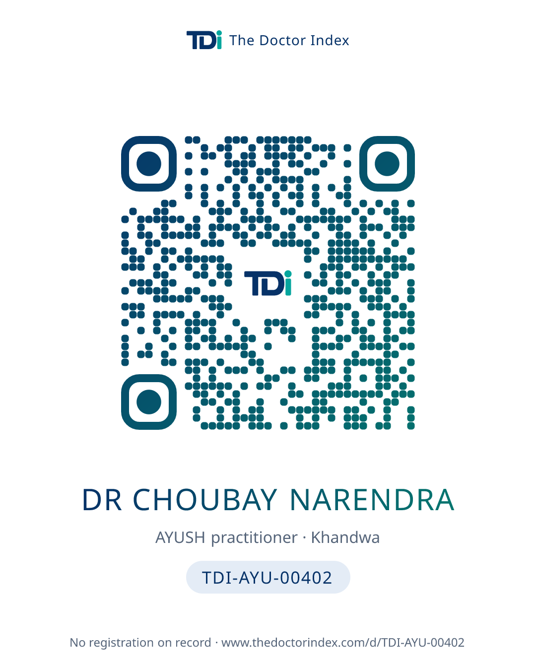 QR card for Dr Choubay Narendra, TDI-AYU-00402
