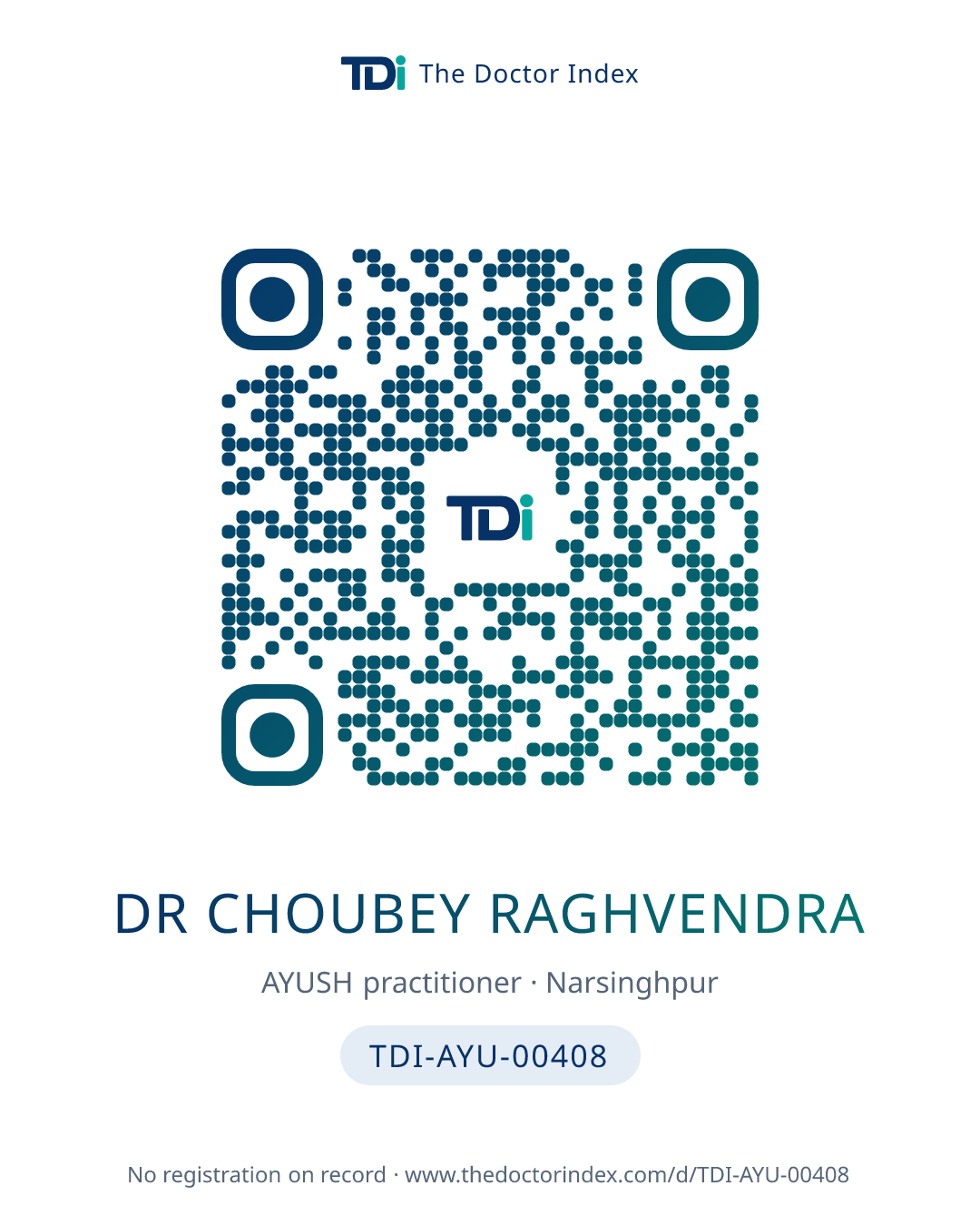 QR card for Dr Choubey Raghvendra, TDI-AYU-00408