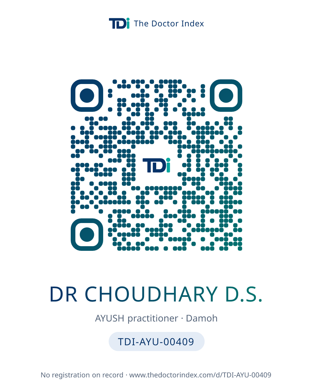 QR card for Dr Choudhary D.S., TDI-AYU-00409