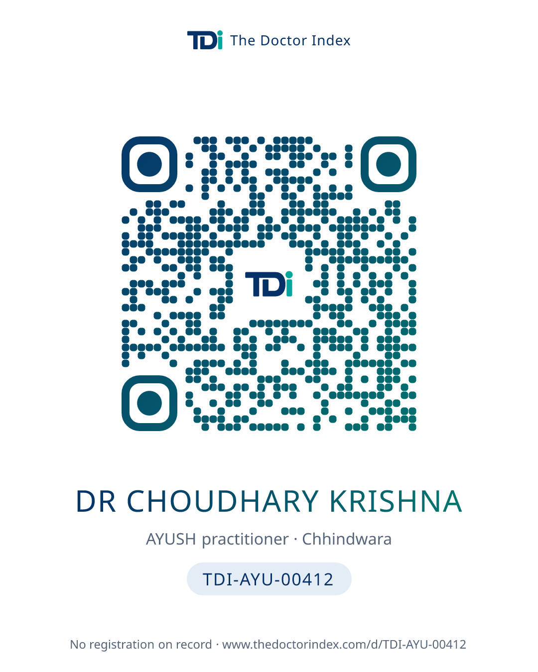 QR card for Dr Choudhary Krishna, TDI-AYU-00412