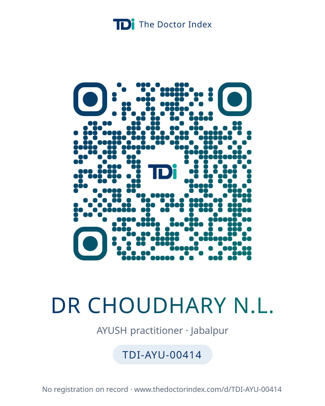 QR card for Dr Choudhary N.L., TDI-AYU-00414