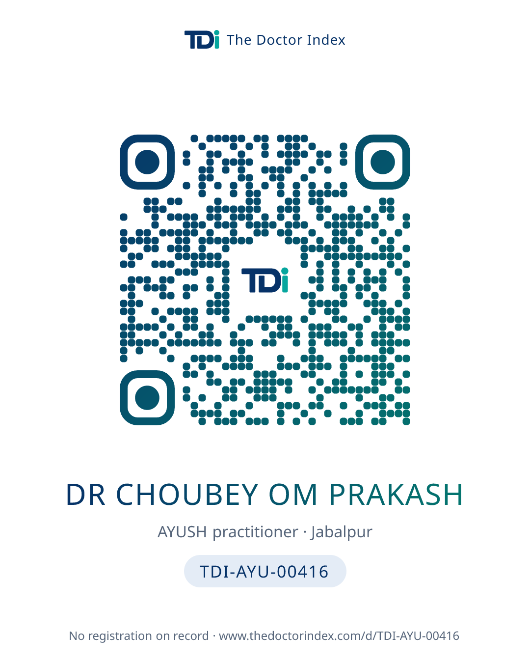 QR card for Dr Choubey Om Prakash, TDI-AYU-00416