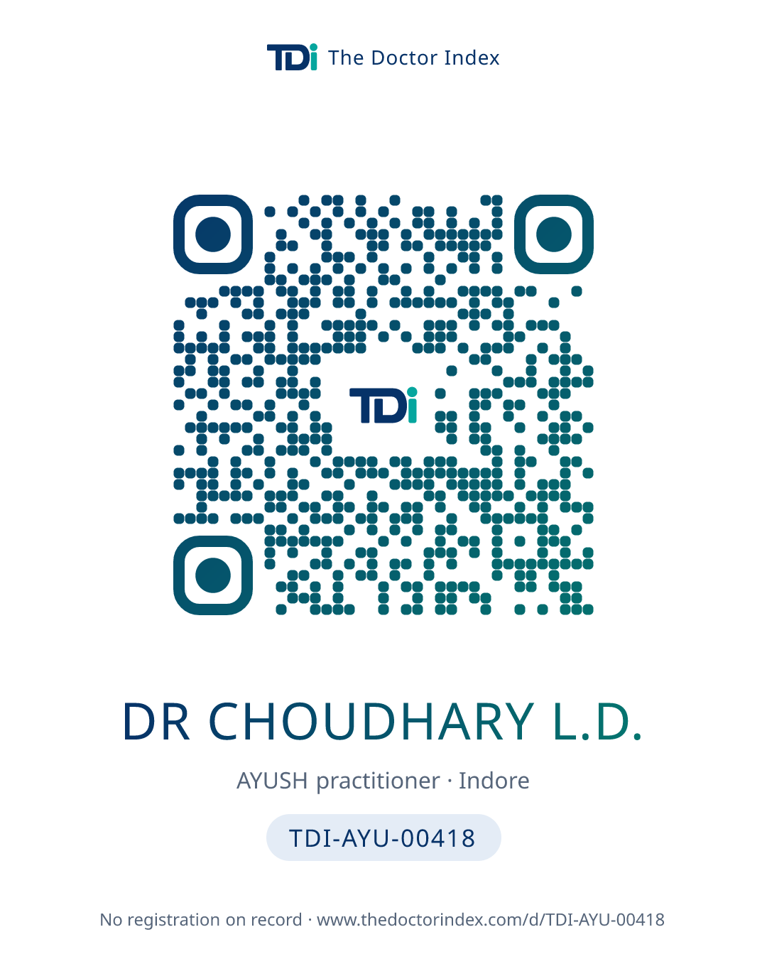 QR card for Dr Choudhary L.D., TDI-AYU-00418