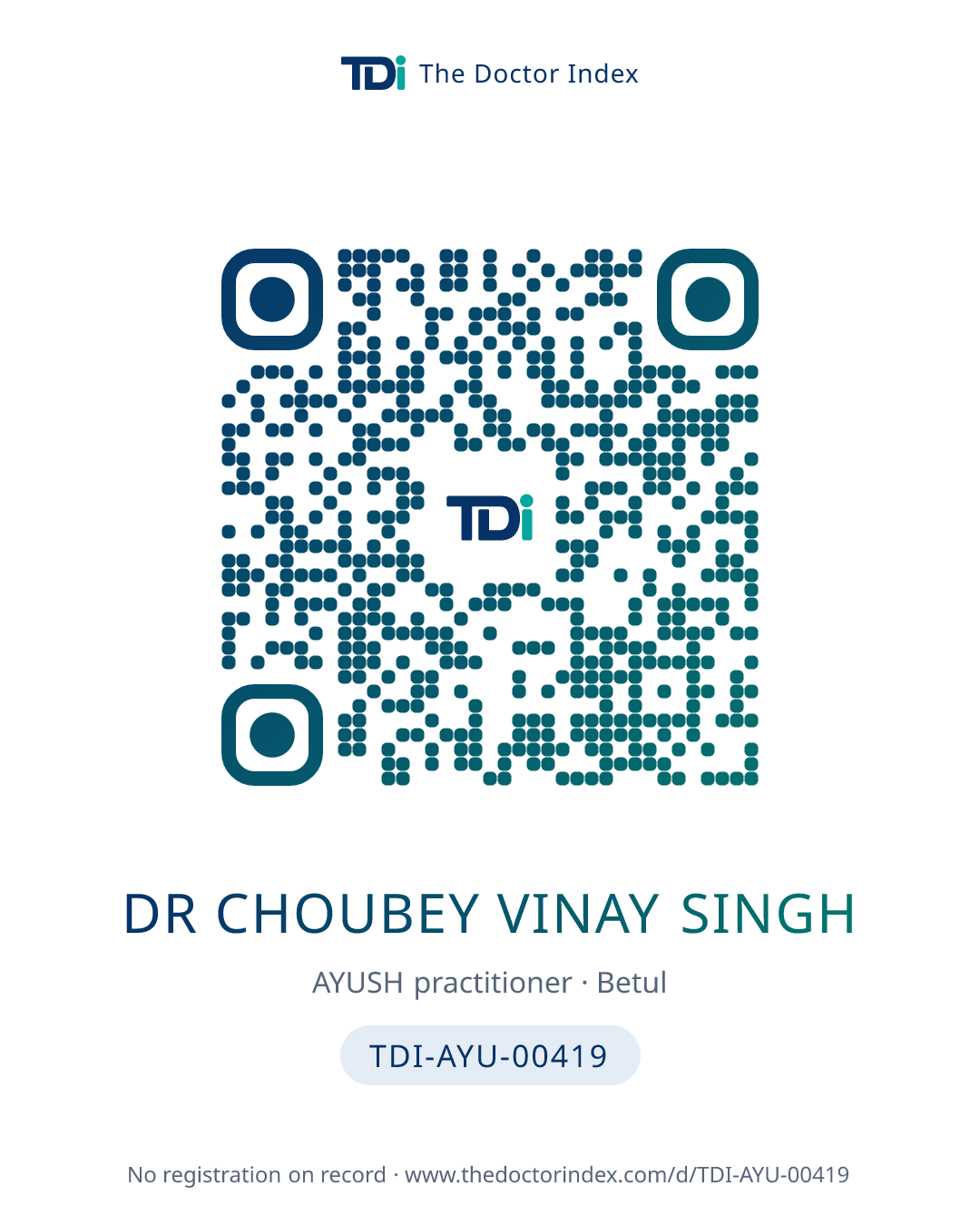 QR card for Dr Choubey Vinay Singh, TDI-AYU-00419