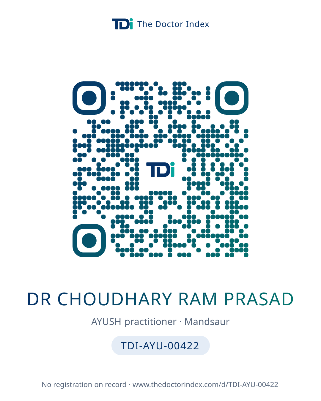 QR card for Dr Choudhary Ram Prasad, TDI-AYU-00422