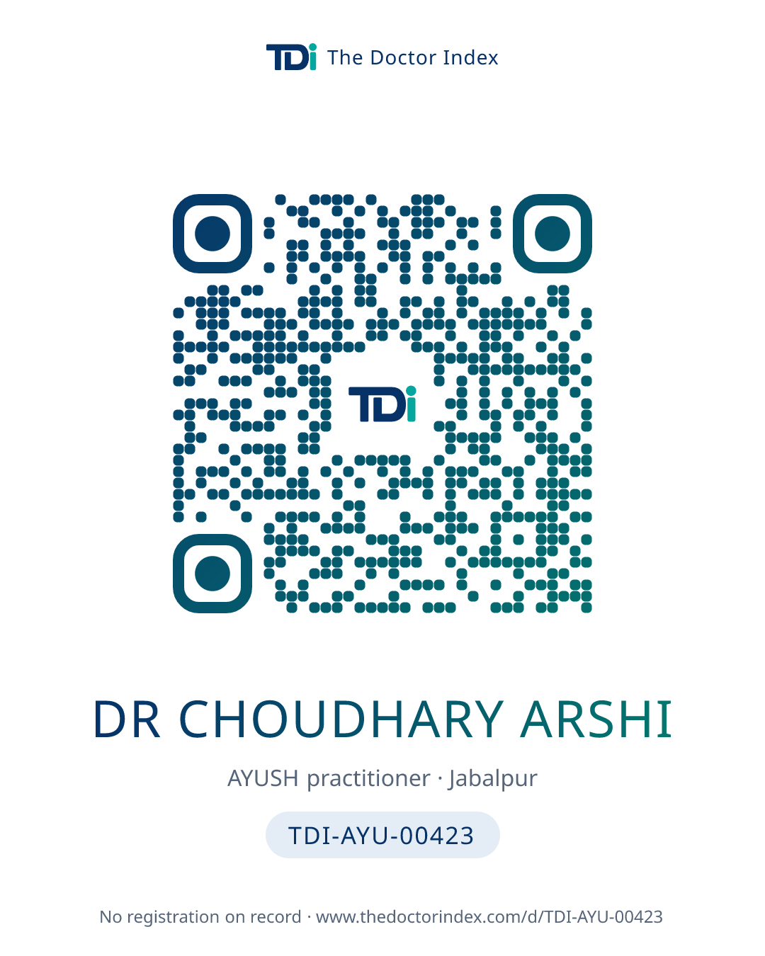 QR card for Dr Choudhary Arshi, TDI-AYU-00423