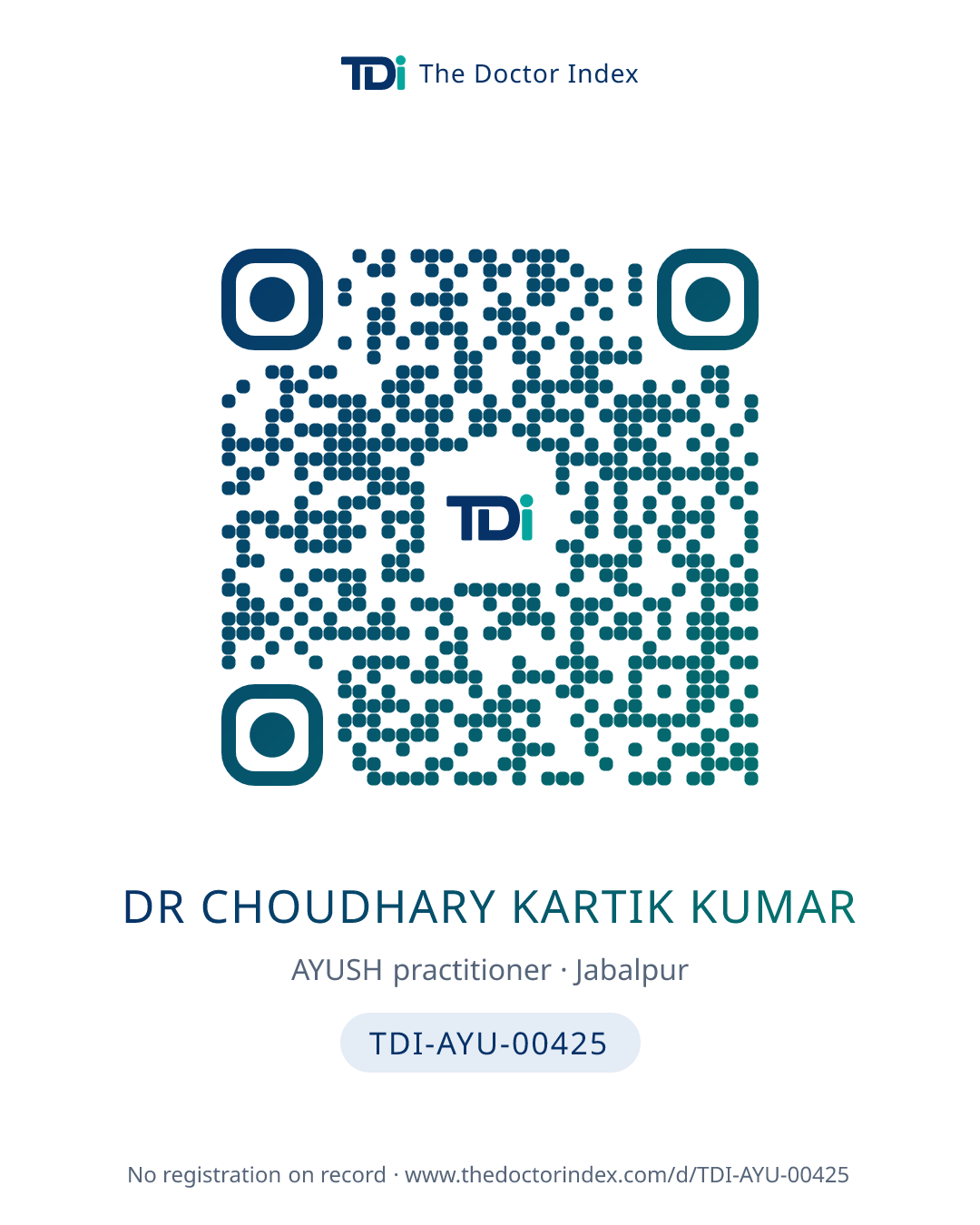 QR card for Dr Choudhary Kartik Kumar, TDI-AYU-00425