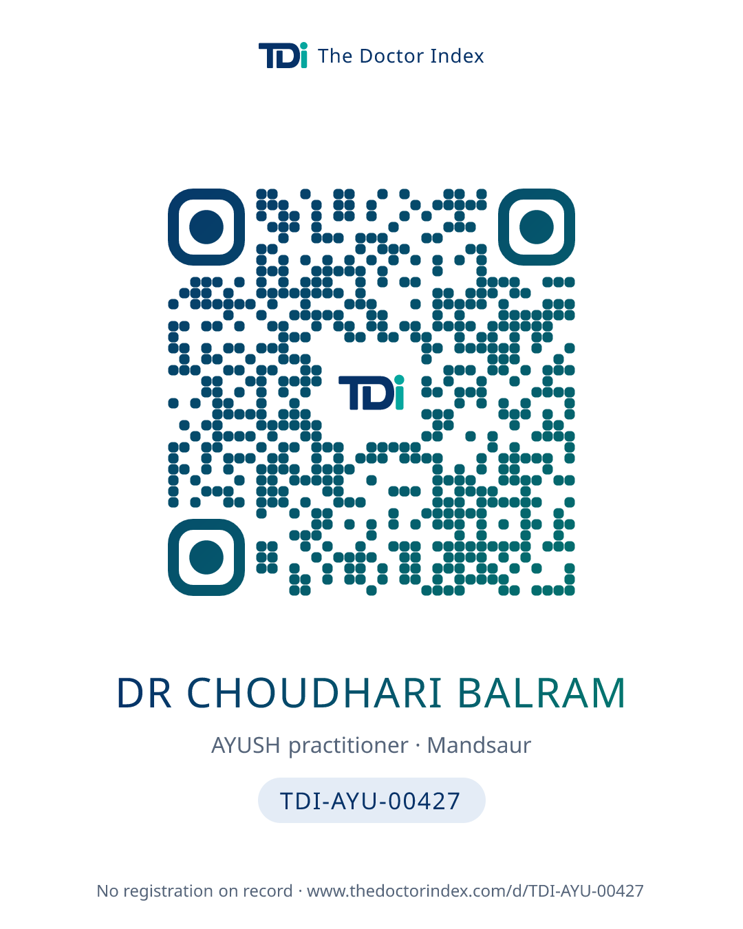 QR card for Dr Choudhari Balram, TDI-AYU-00427