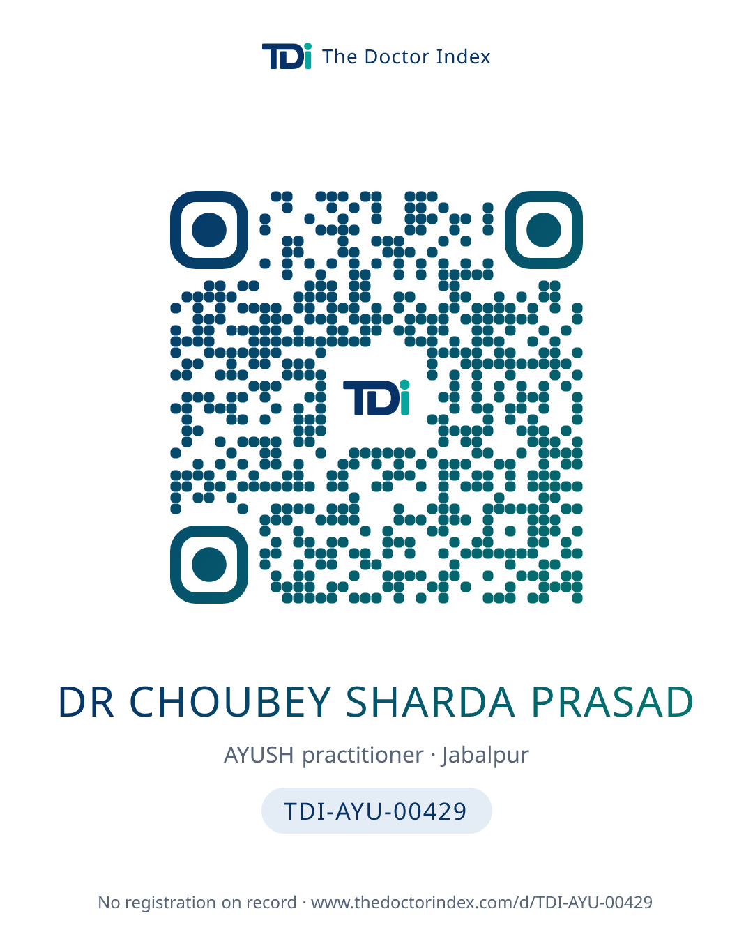 QR card for Dr Choubey Sharda Prasad, TDI-AYU-00429