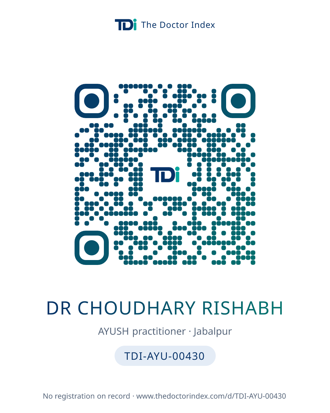 QR card for Dr Choudhary Rishabh, TDI-AYU-00430