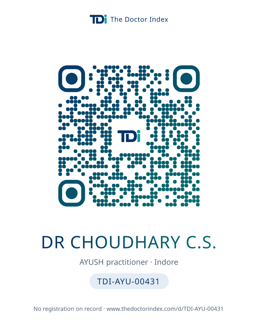 QR card for Dr Choudhary C.S., TDI-AYU-00431