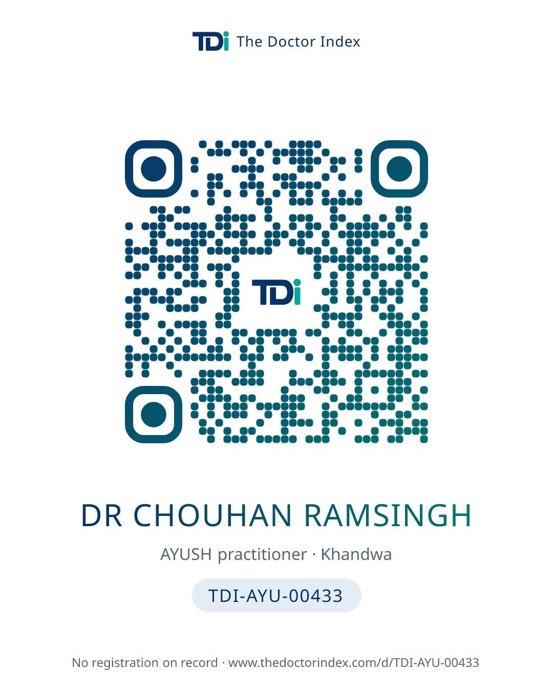 QR card for Dr Chouhan Ramsingh, TDI-AYU-00433