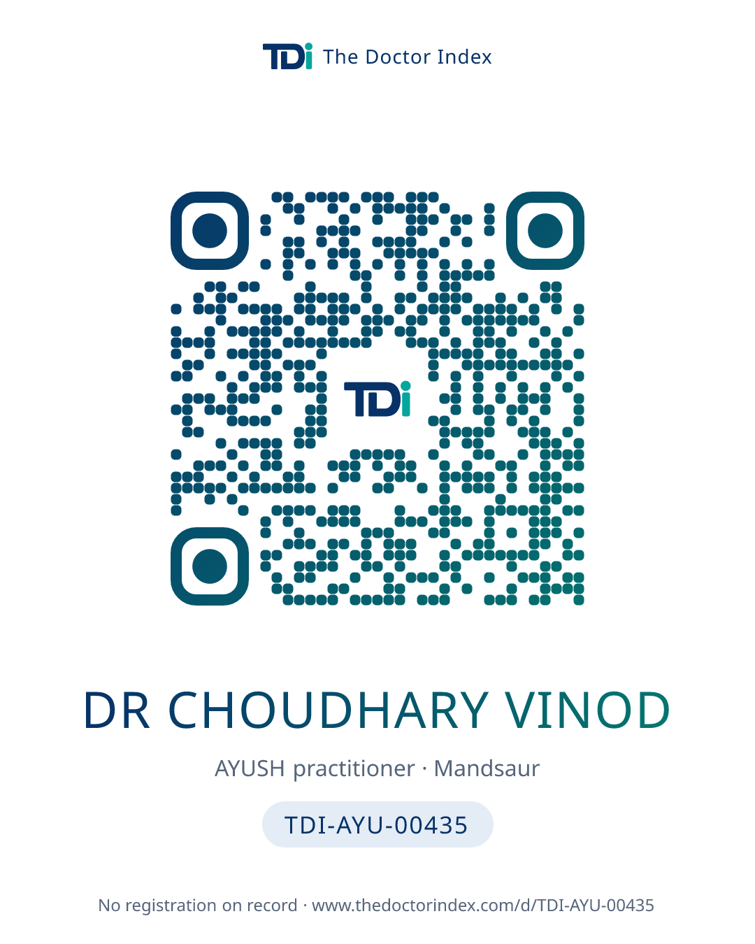 QR card for Dr Choudhary Vinod, TDI-AYU-00435
