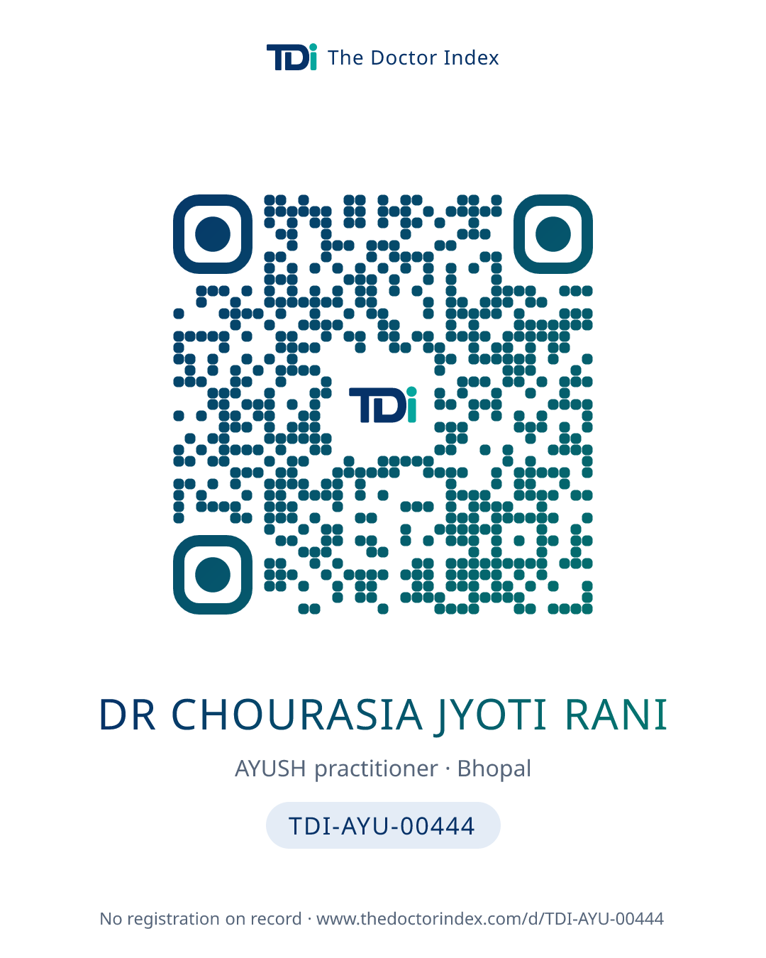 QR card for Dr Chourasia Jyoti Rani, TDI-AYU-00444