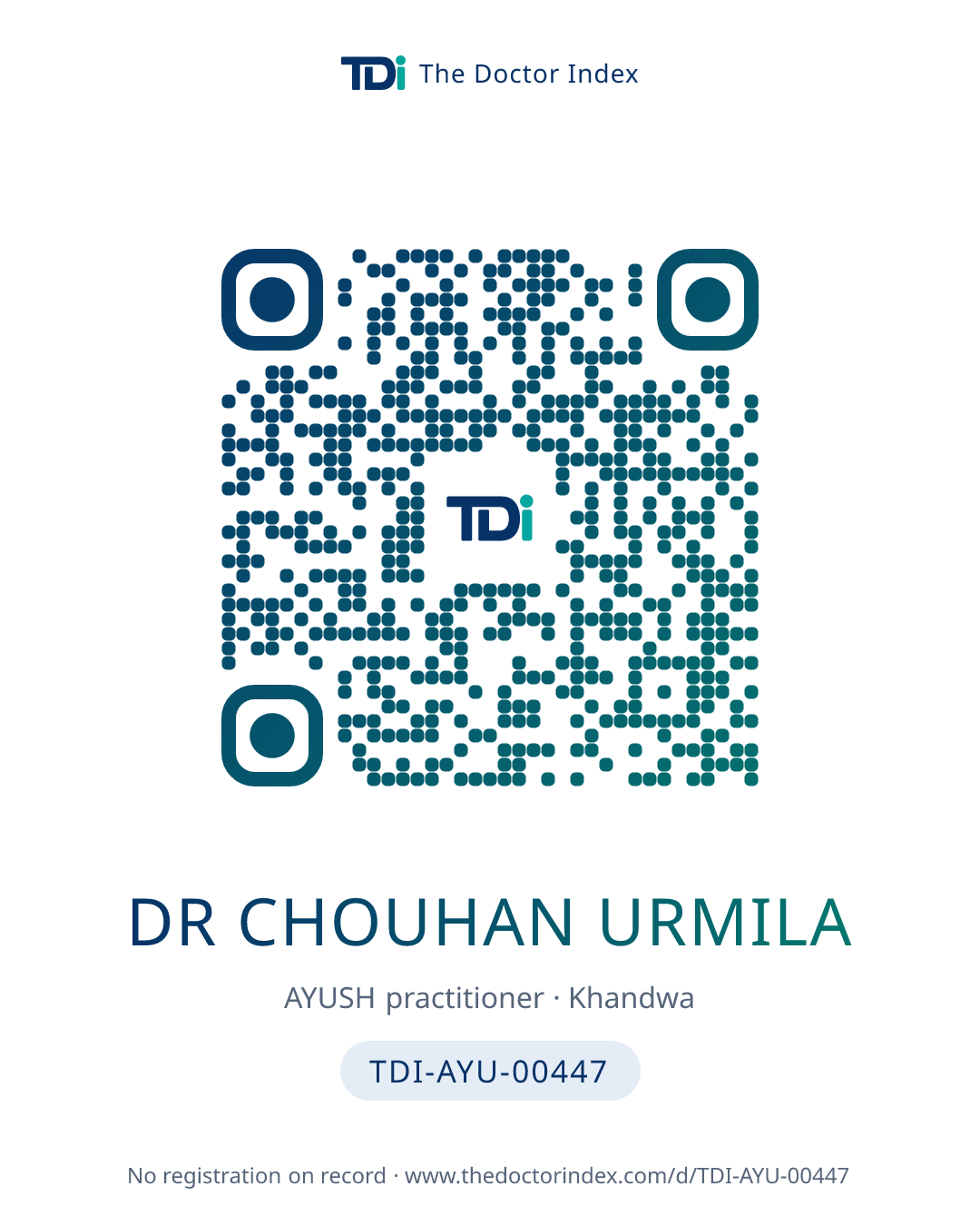 QR card for Dr Chouhan Urmila, TDI-AYU-00447