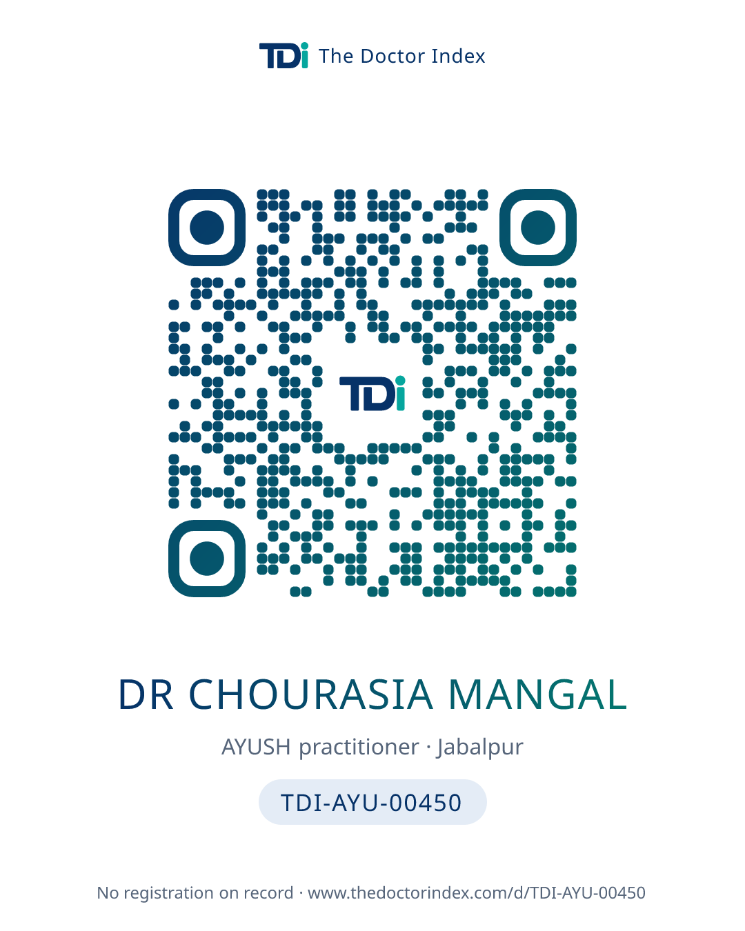 QR card for Dr Chourasia Mangal, TDI-AYU-00450