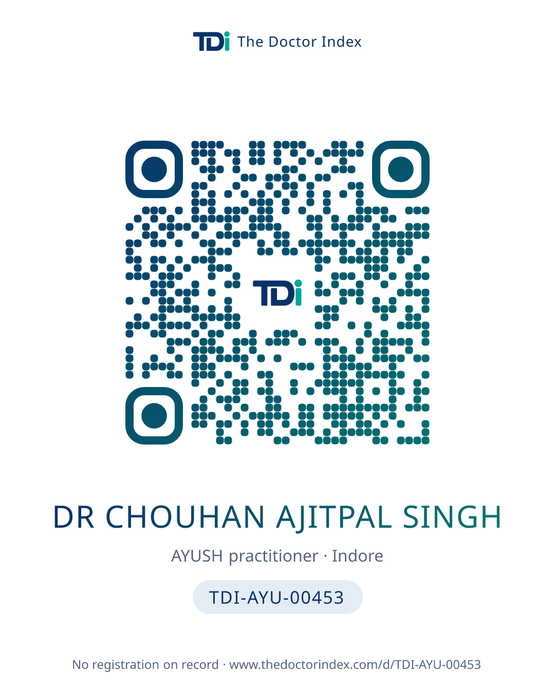 QR card for Dr Chouhan Ajitpal Singh, TDI-AYU-00453