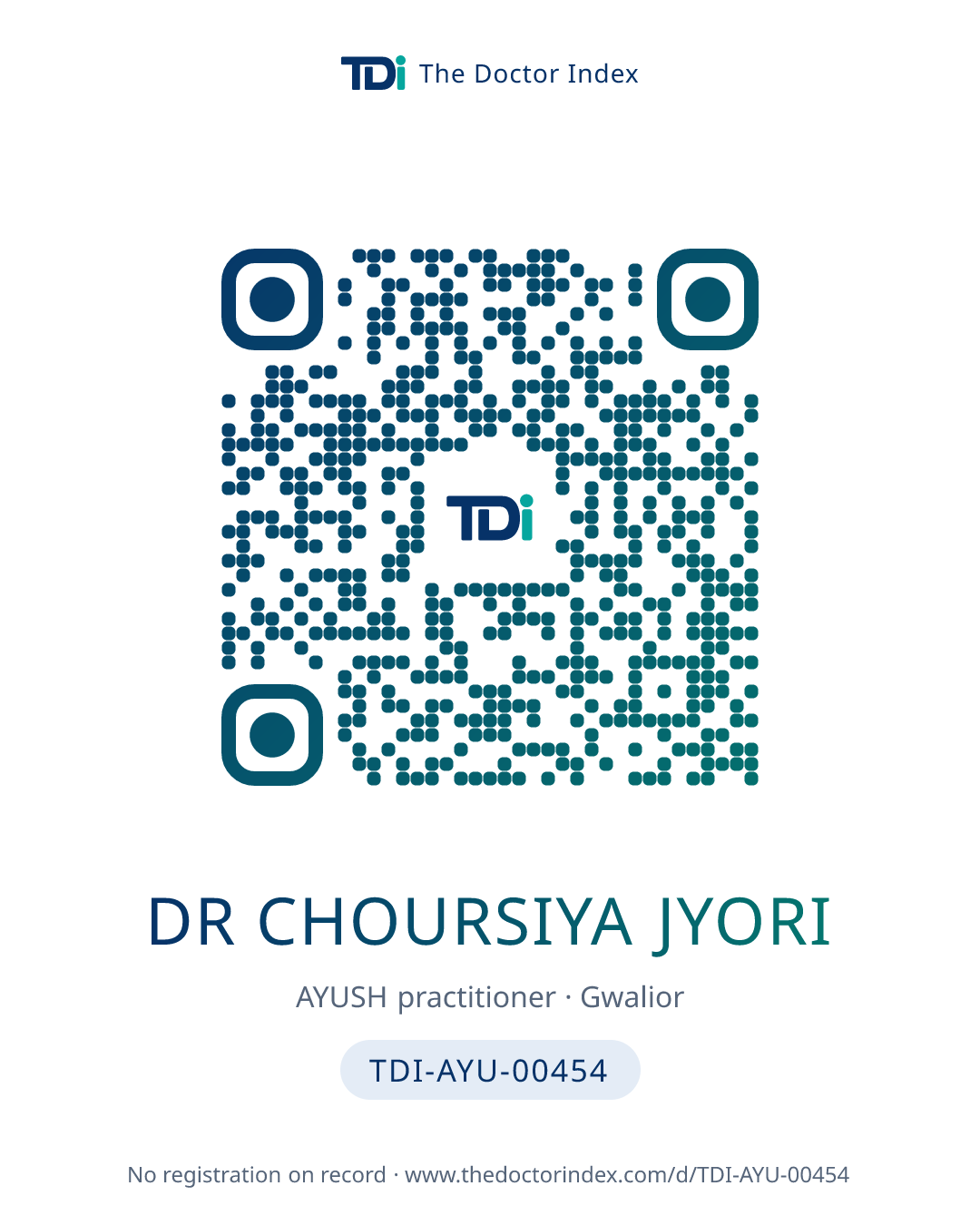 QR card for Dr Choursiya Jyori, TDI-AYU-00454