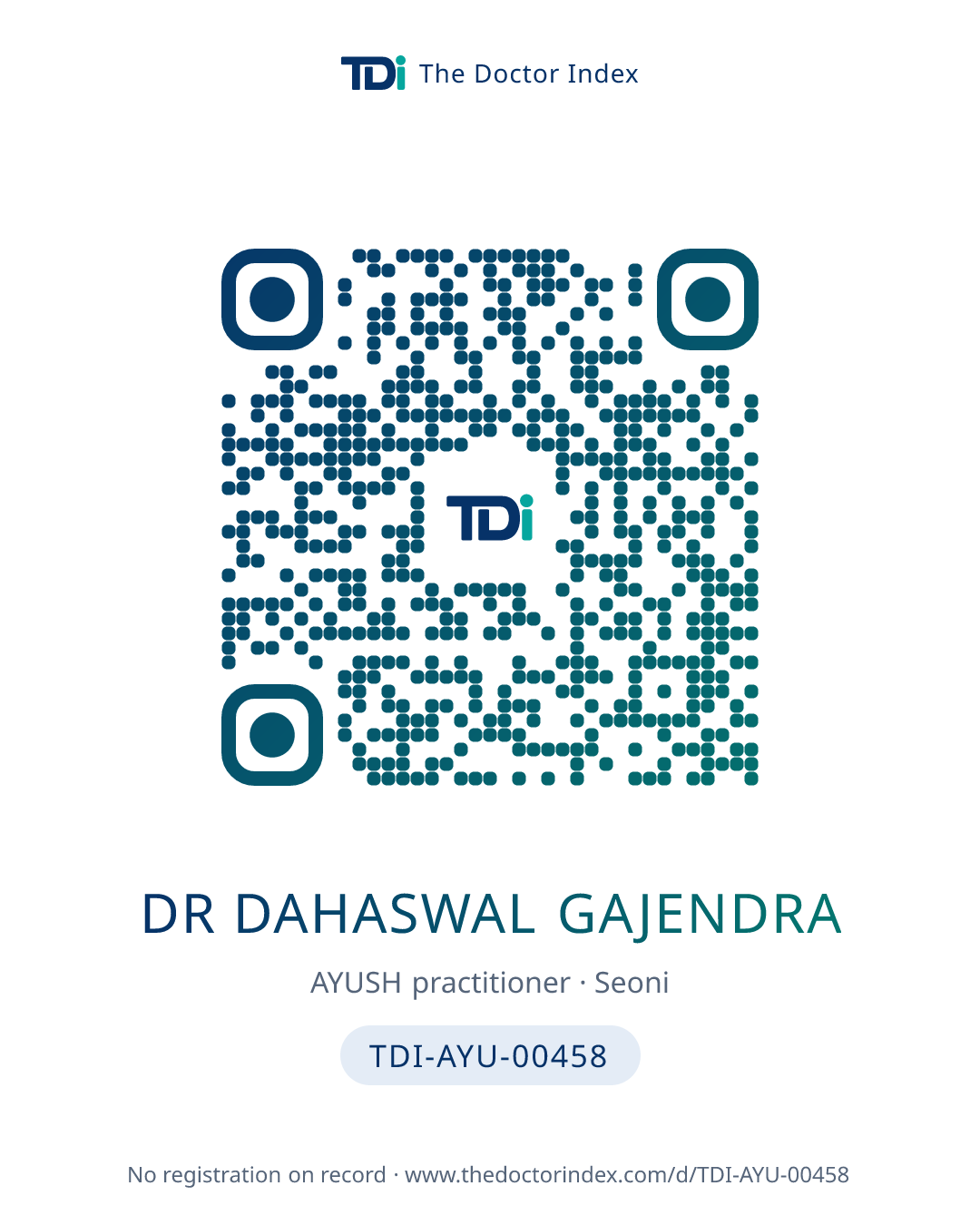 QR card for Dr Dahaswal Gajendra, TDI-AYU-00458