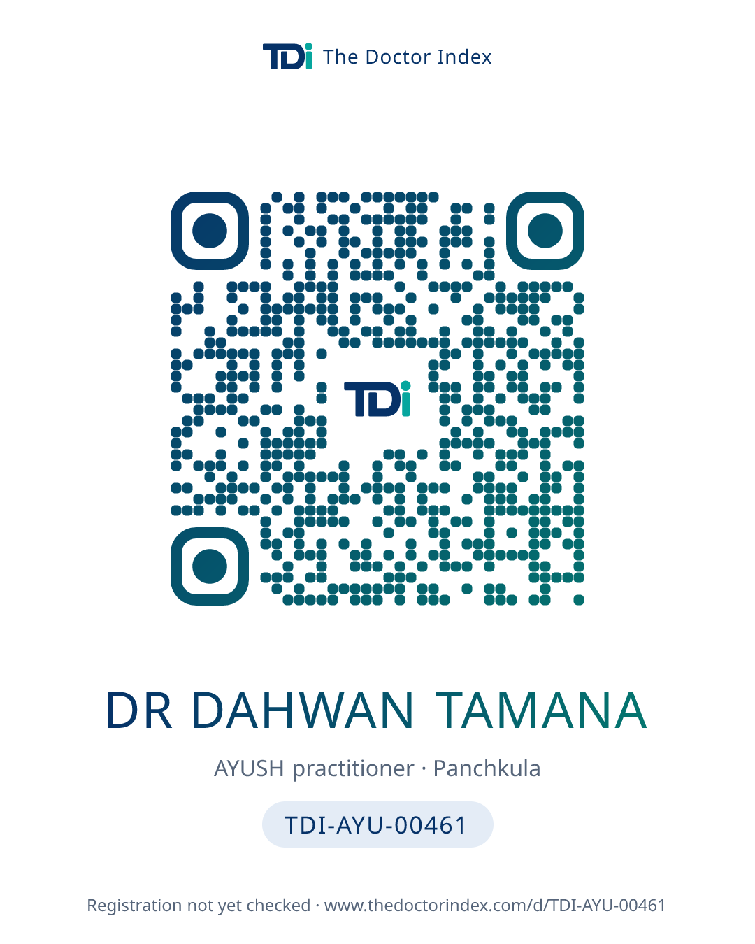 QR card for Dr Dahwan Tamana, TDI-AYU-00461