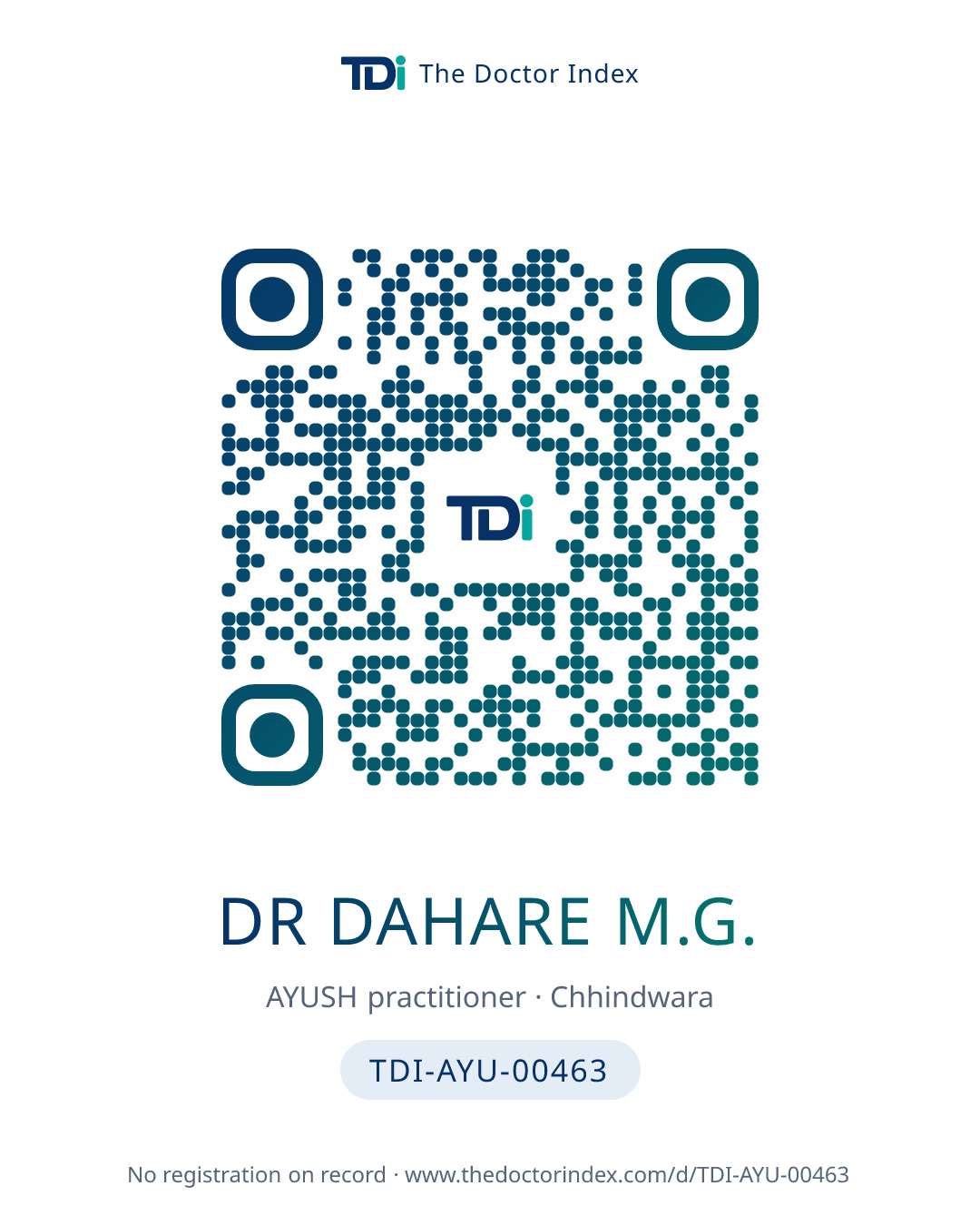 QR card for Dr Dahare M.G., TDI-AYU-00463