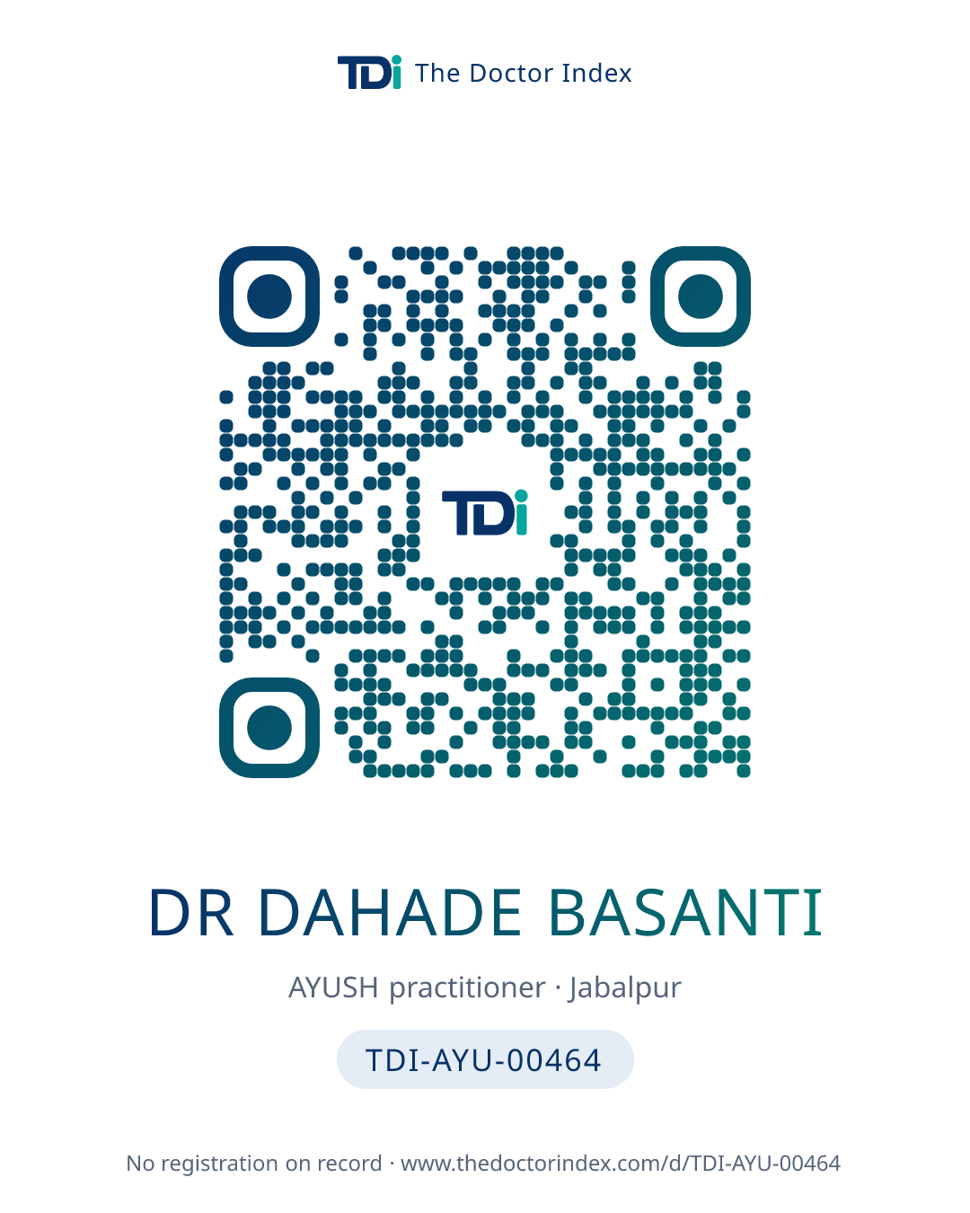 QR card for Dr Dahade Basanti, TDI-AYU-00464