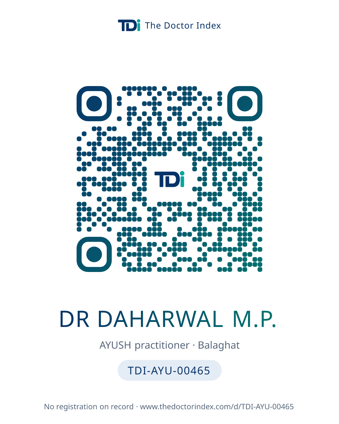 QR card for Dr Daharwal M.P., TDI-AYU-00465