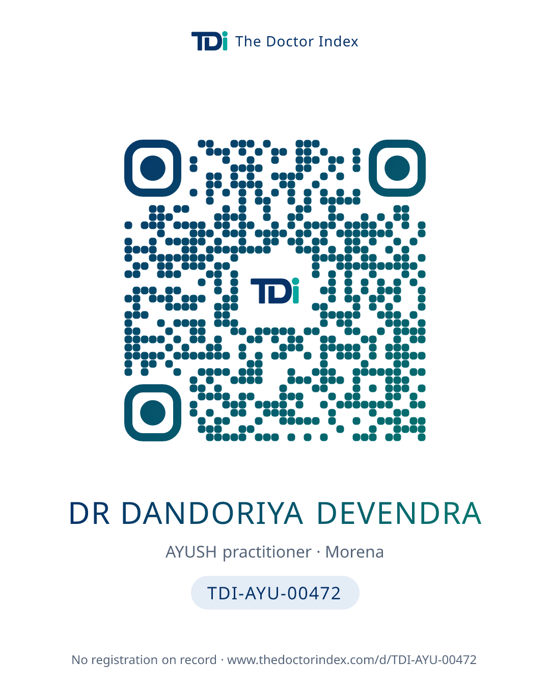 QR card for Dr Dandoriya Devendra, TDI-AYU-00472