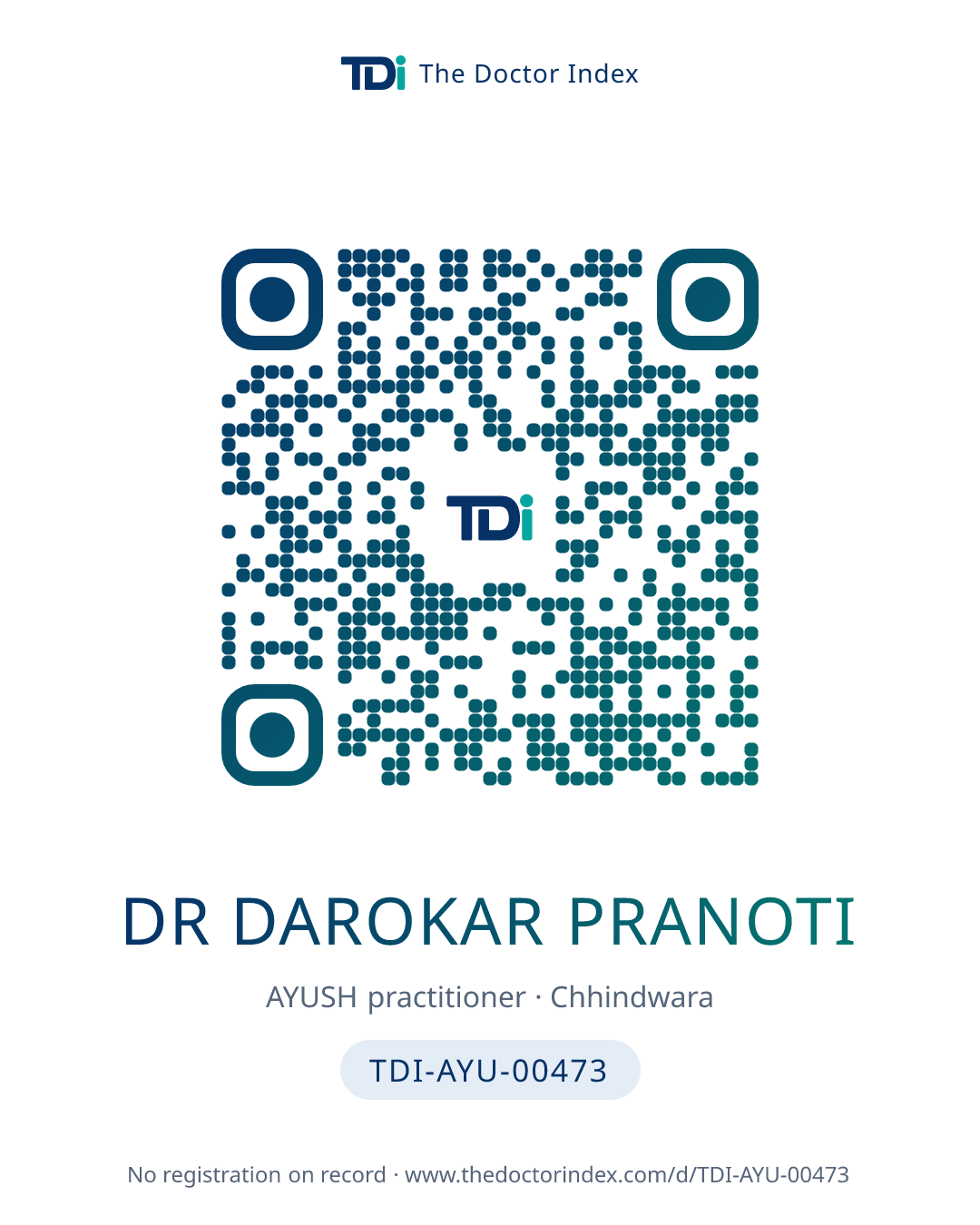 QR card for Dr Darokar Pranoti, TDI-AYU-00473