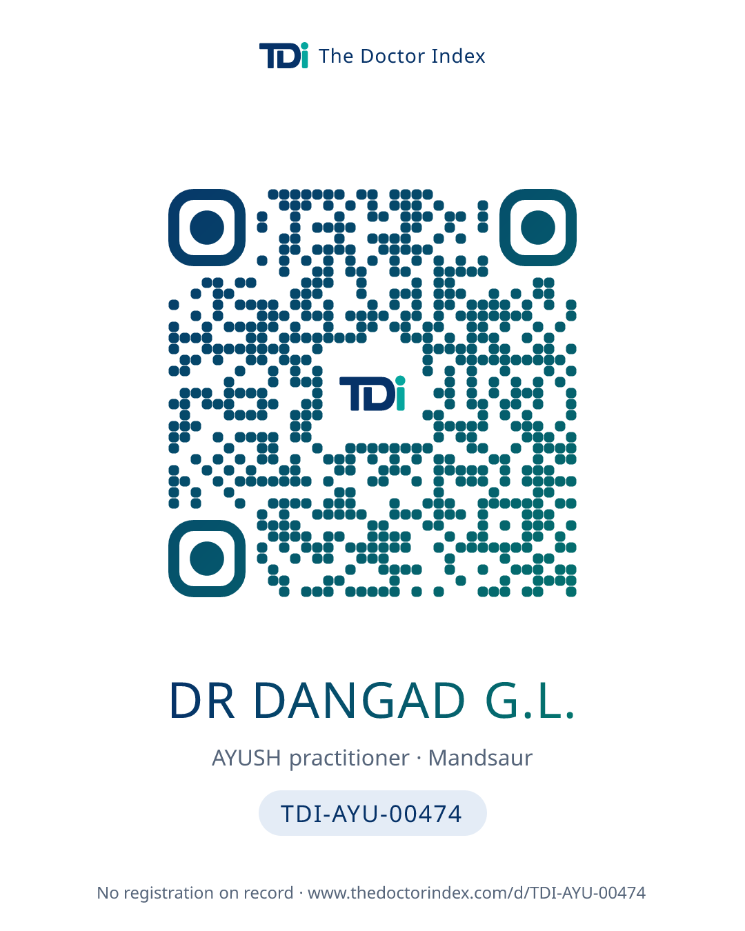 QR card for Dr Dangad G.L., TDI-AYU-00474