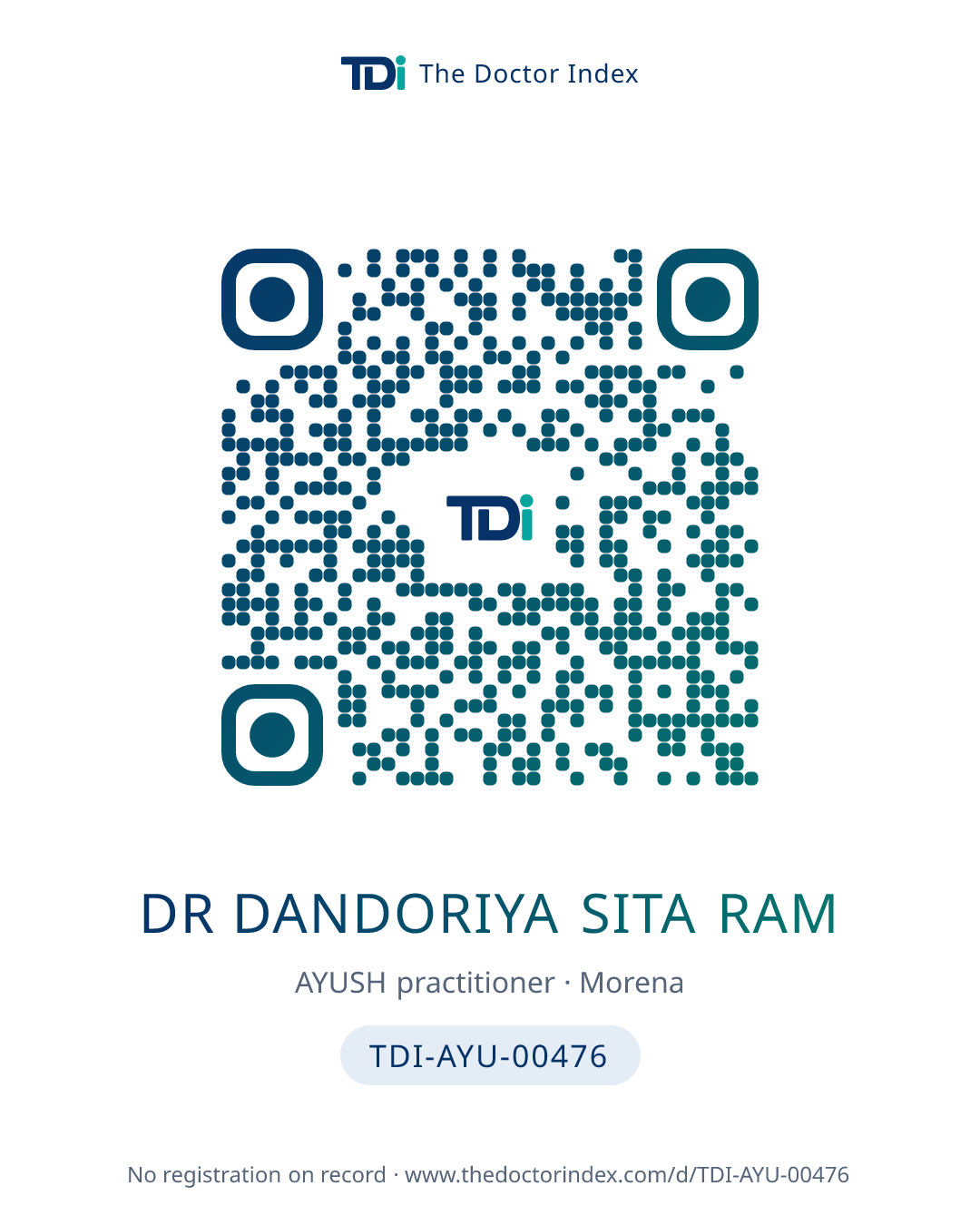QR card for Dr Dandoriya Sita Ram, TDI-AYU-00476