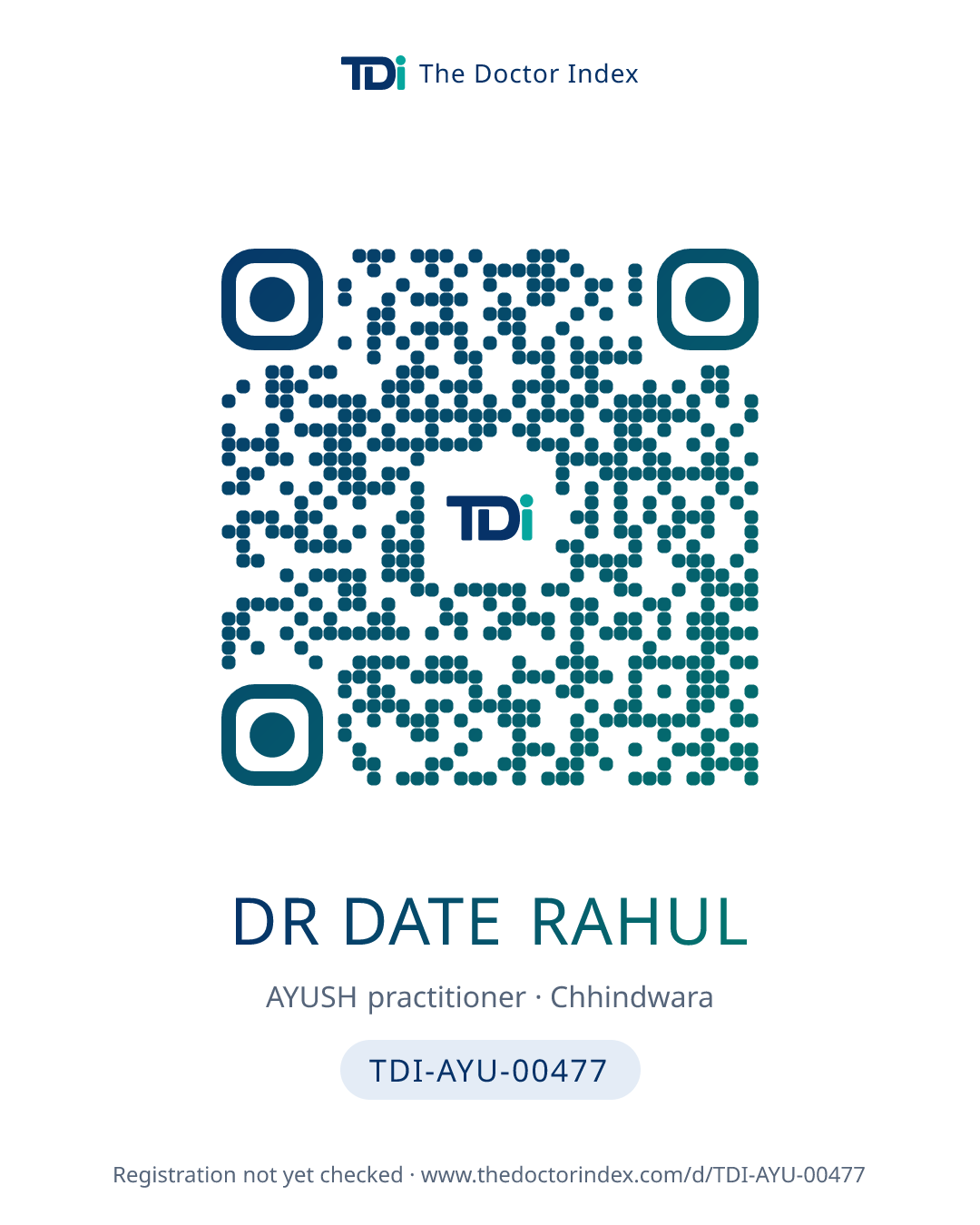 QR card for Dr Date Rahul, TDI-AYU-00477