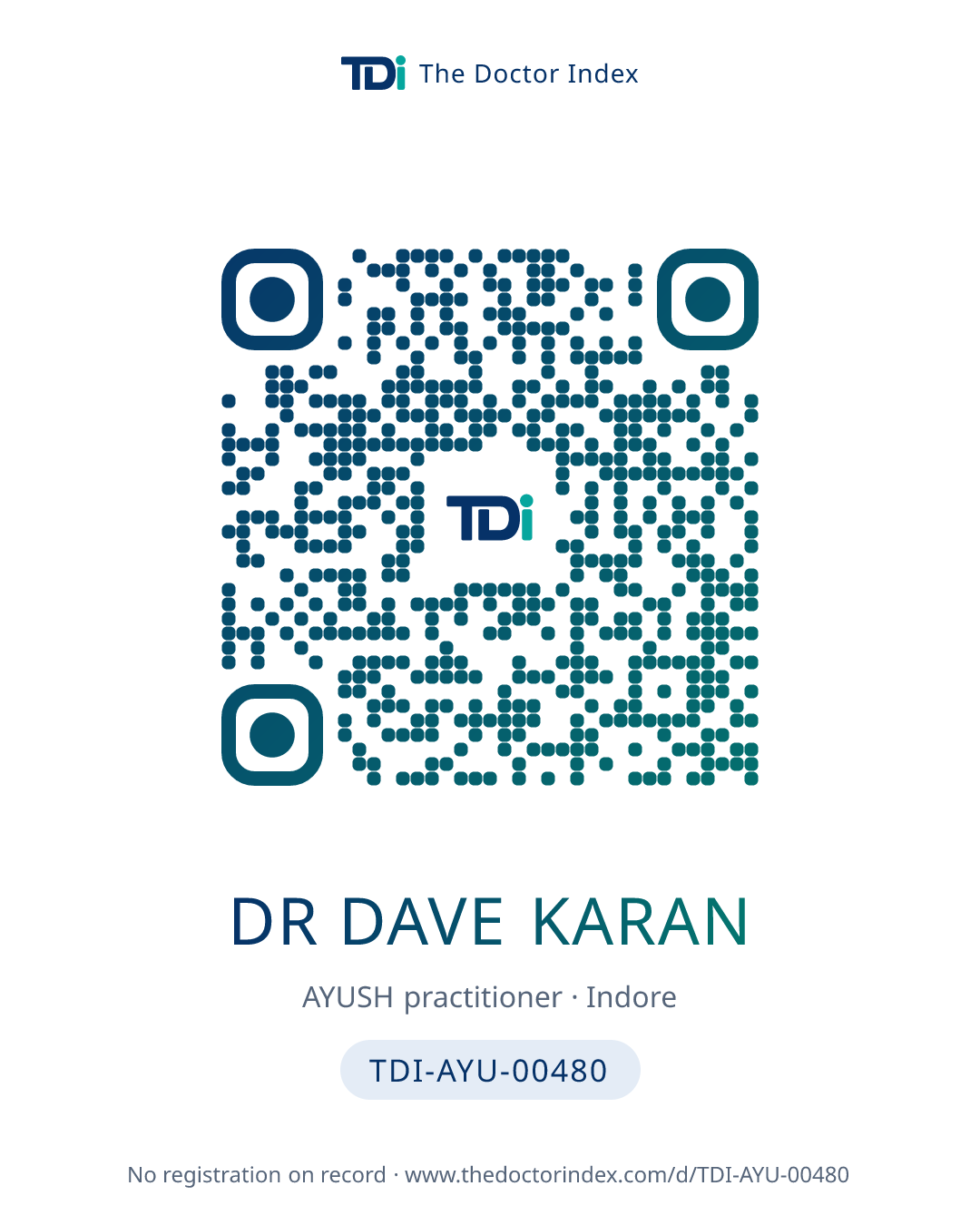 QR card for Dr Dave Karan, TDI-AYU-00480
