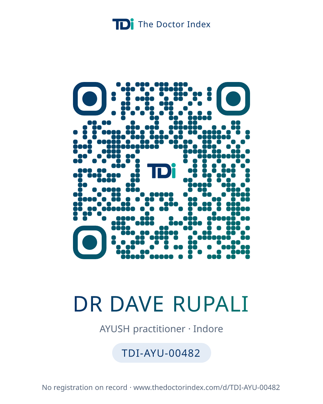 QR card for Dr Dave Rupali, TDI-AYU-00482