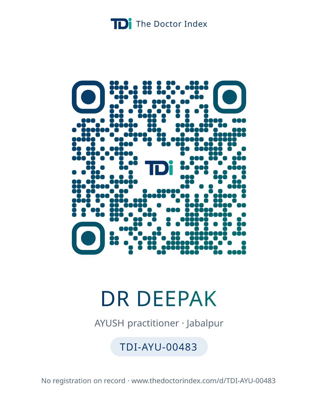 QR card for Dr Deepak, TDI-AYU-00483