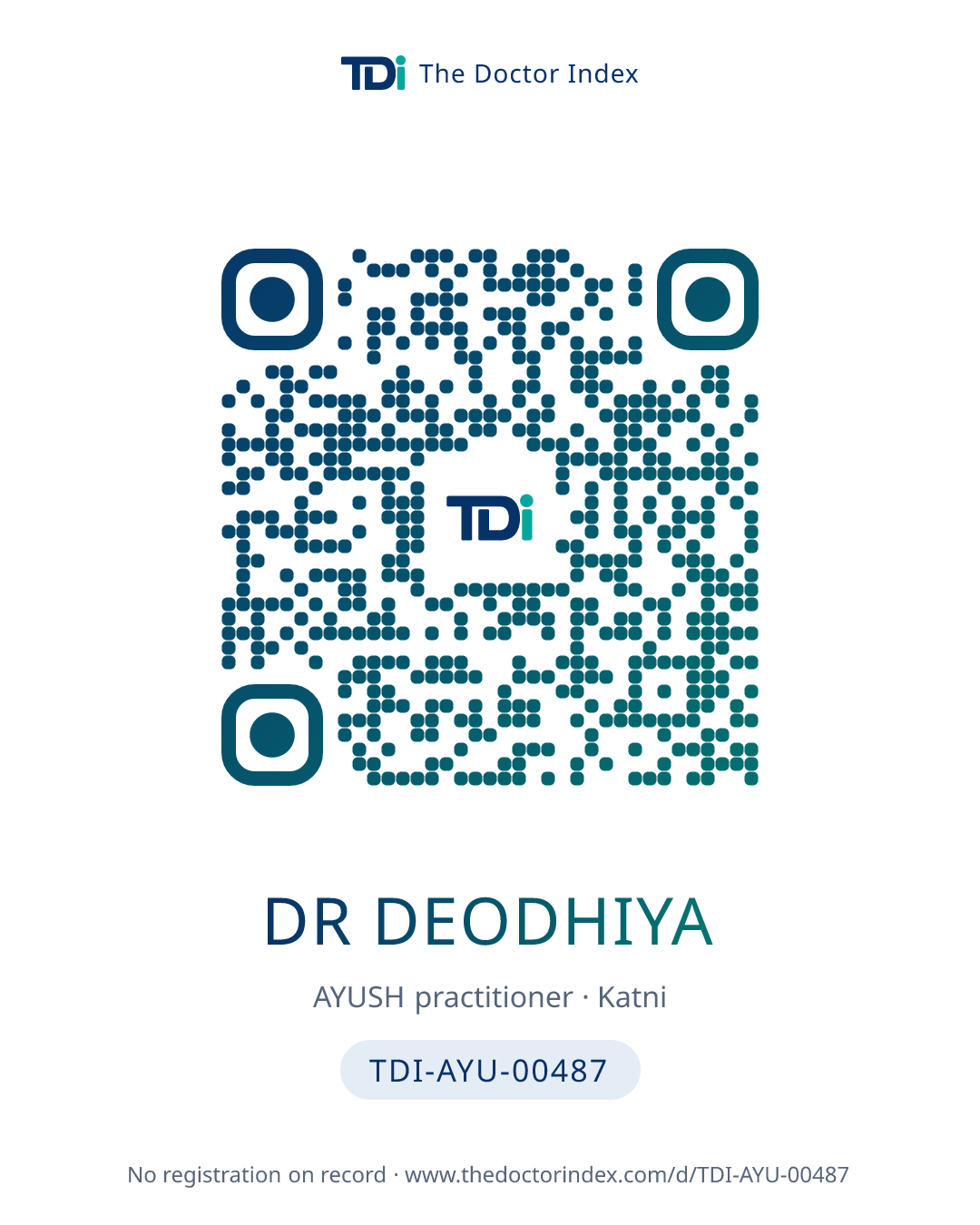 QR card for Dr Deodhiya, TDI-AYU-00487