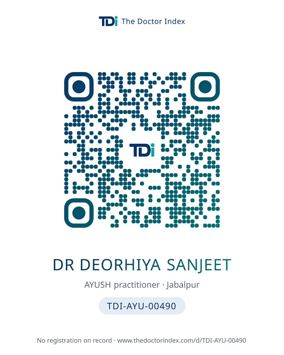 QR card for Dr Deorhiya Sanjeet, TDI-AYU-00490