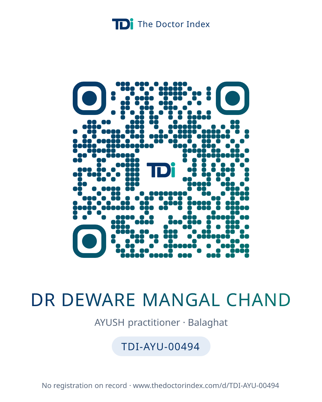 QR card for Dr Deware Mangal Chand, TDI-AYU-00494
