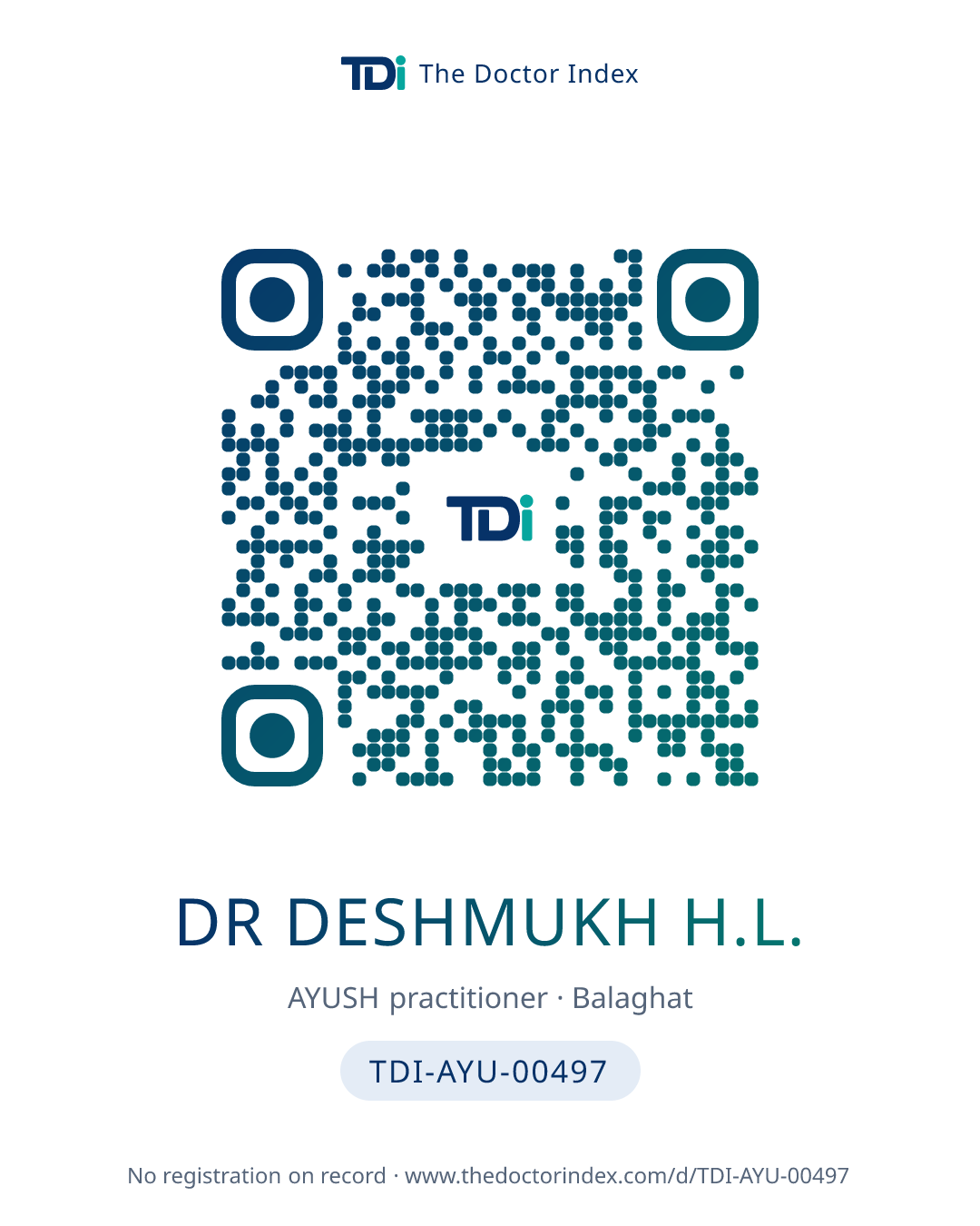 QR card for Dr Deshmukh H.L., TDI-AYU-00497